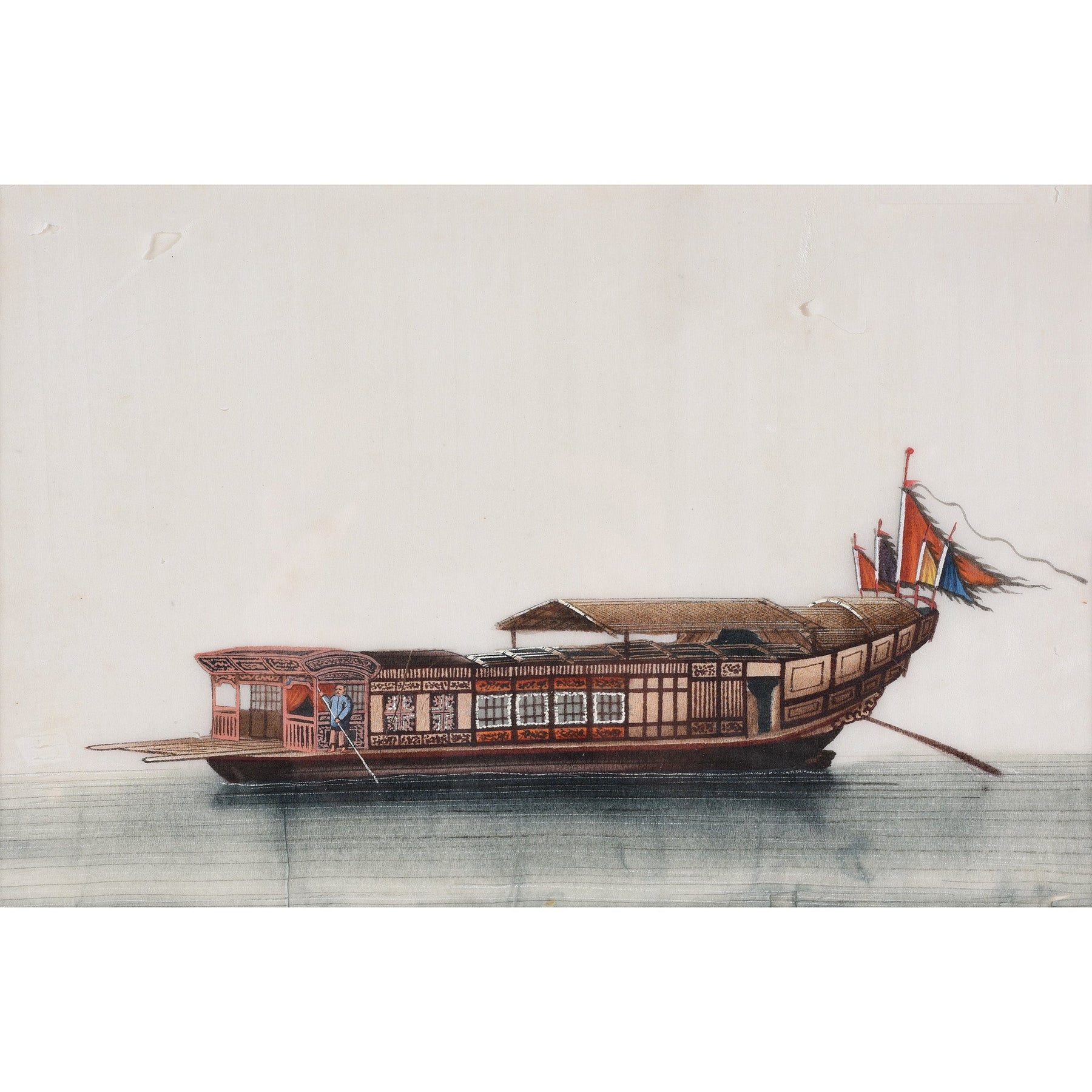 Framed Chinese Pith Painting of a Pleasure Boat - Late 19thC