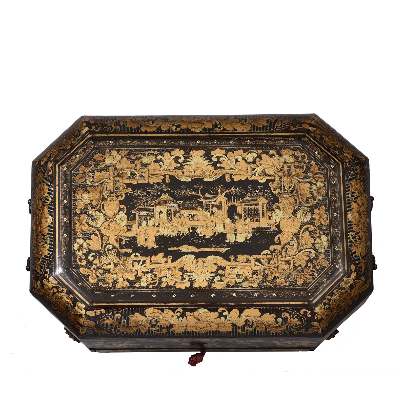 Gilt Black Lacquer Chinese Export Sewing Box - Early 19th Century