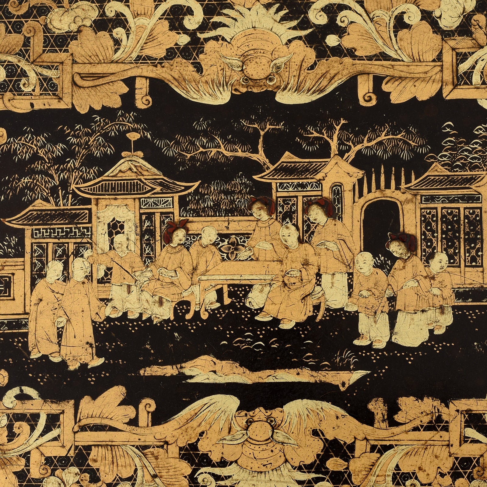 Gilt Black Lacquer Chinese Export Sewing Box - Early 19th Century
