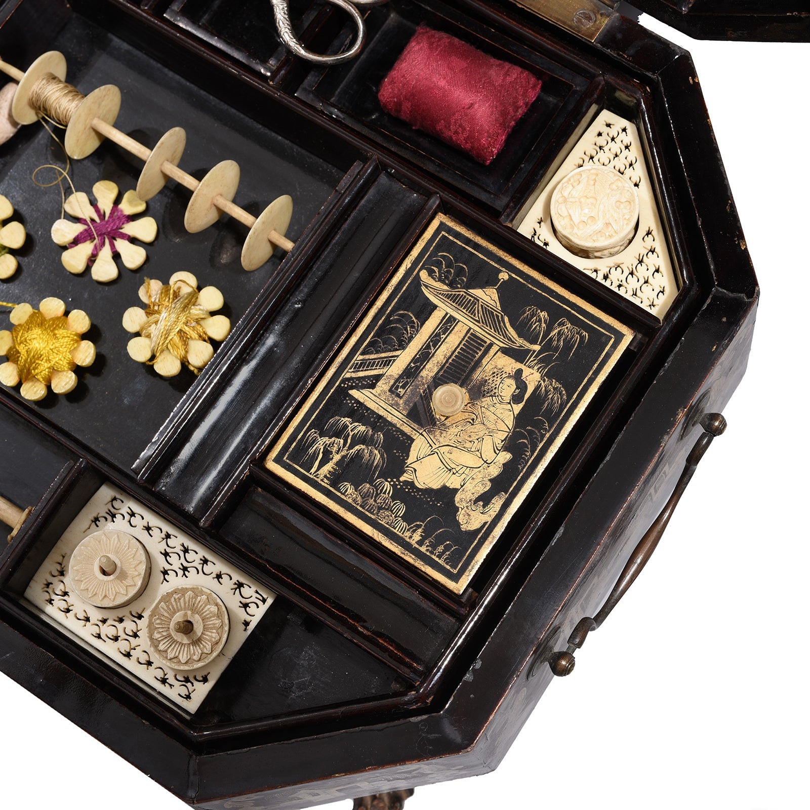 Gilt Black Lacquer Chinese Export Sewing Box - Early 19th Century