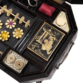 Gilt Black Lacquer Chinese Export Sewing Box - Early 19th Century