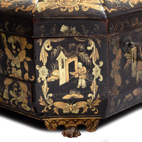 Gilt Black Lacquer Chinese Export Sewing Box - Early 19th Century
