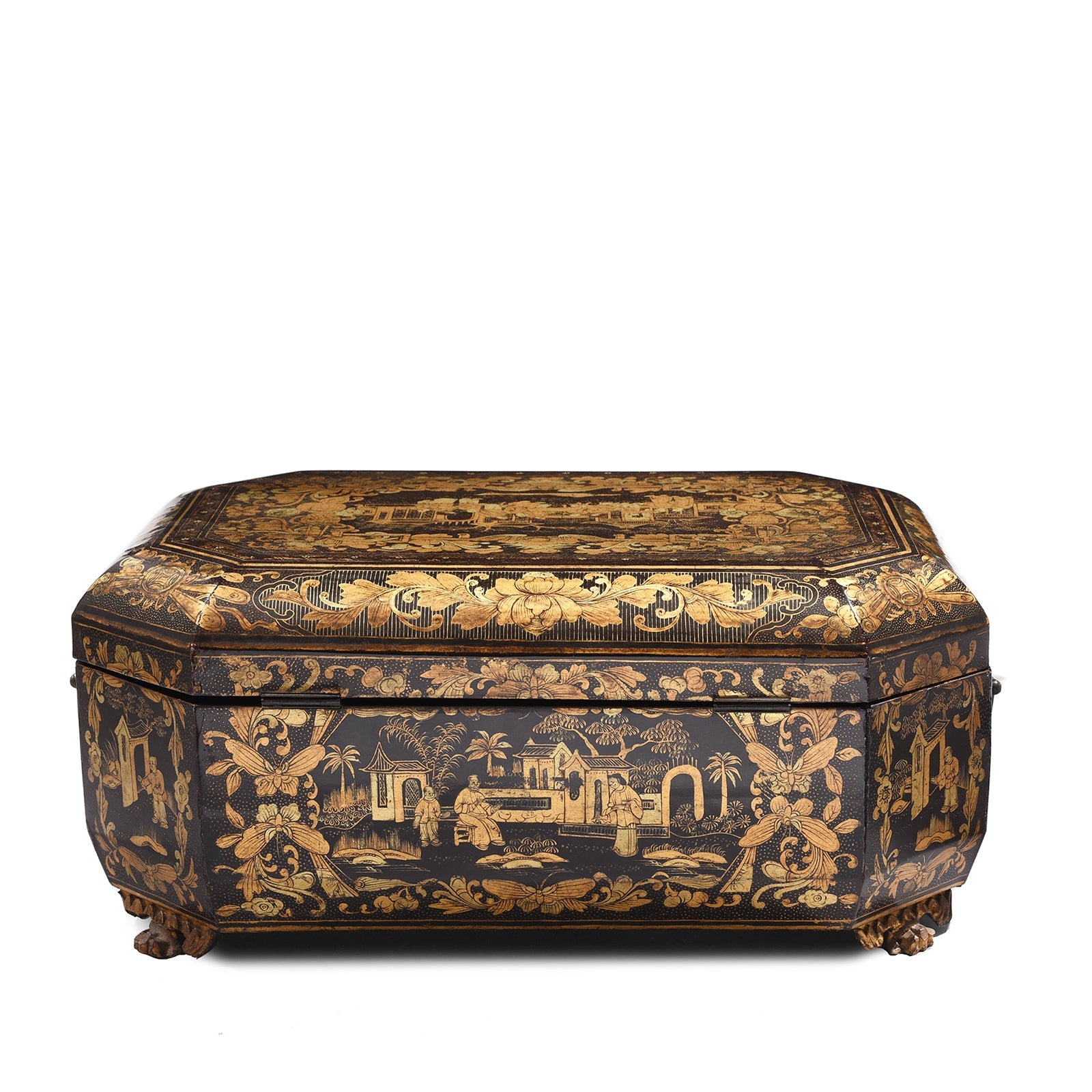 Gilt Black Lacquer Chinese Export Sewing Box - Early 19th Century