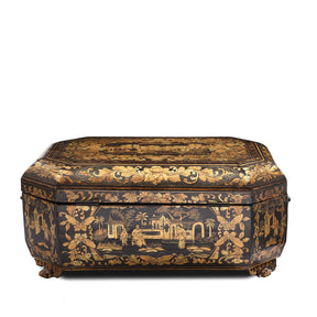 Gilt Black Lacquer Chinese Export Sewing Box - Early 19th Century