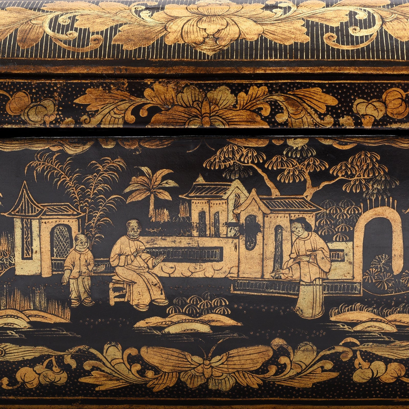 Gilt Black Lacquer Chinese Export Sewing Box - Early 19th Century