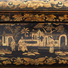 Gilt Black Lacquer Chinese Export Sewing Box - Early 19th Century