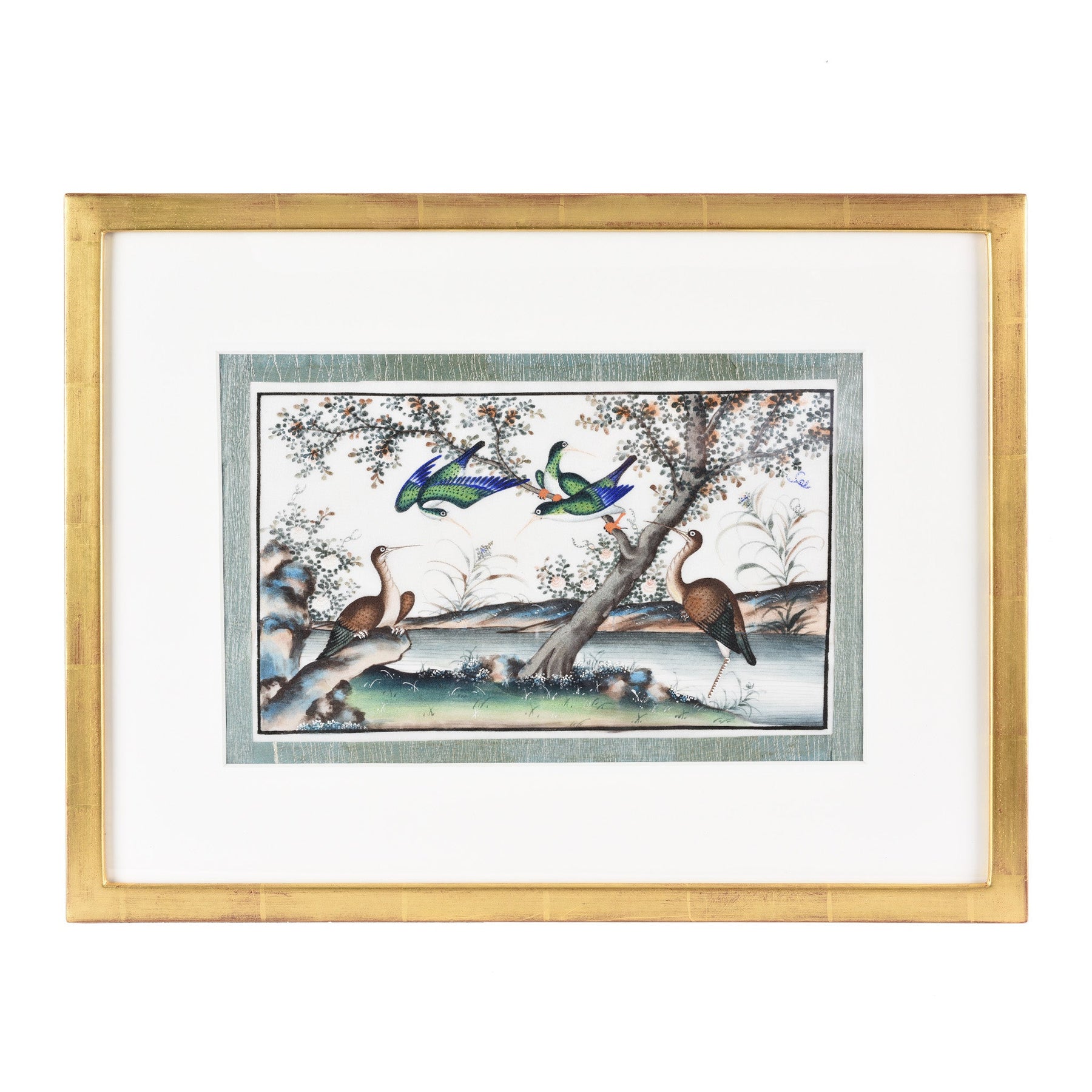 Framed Watercolour Painting of Birds on Pith Paper - 19thC