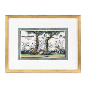 Framed Watercolour Painting of Birds on Pith Paper - 19thC