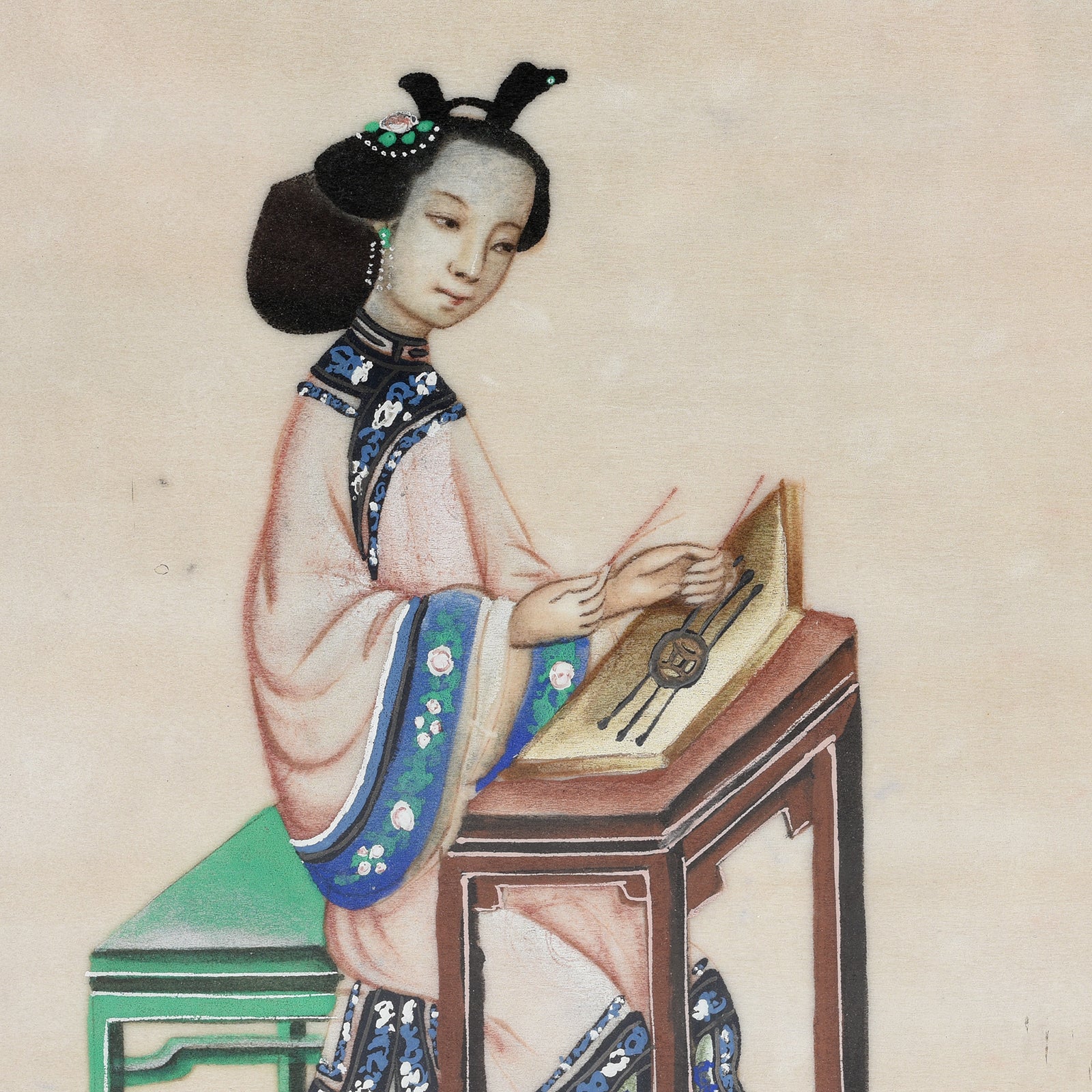Framed Watercolour Painting of A Musician on Pith Paper - 19th Century