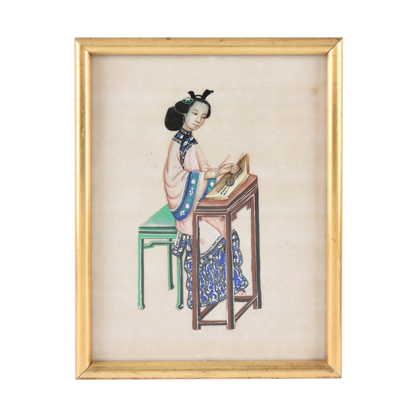 Framed Watercolour Painting of A Musician on Pith Paper - 19th Century