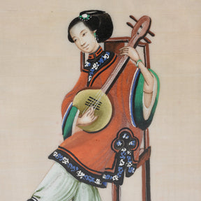 Framed Watercolour Painting of A Musician on Pith Paper - 19th Century