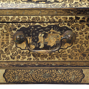 Gilt Black Lacquer Chinese Export Sewing Box - Early 19th Century