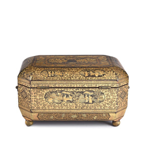 Gilt Black Lacquer Chinese Export Sewing Box - Early 19th Century