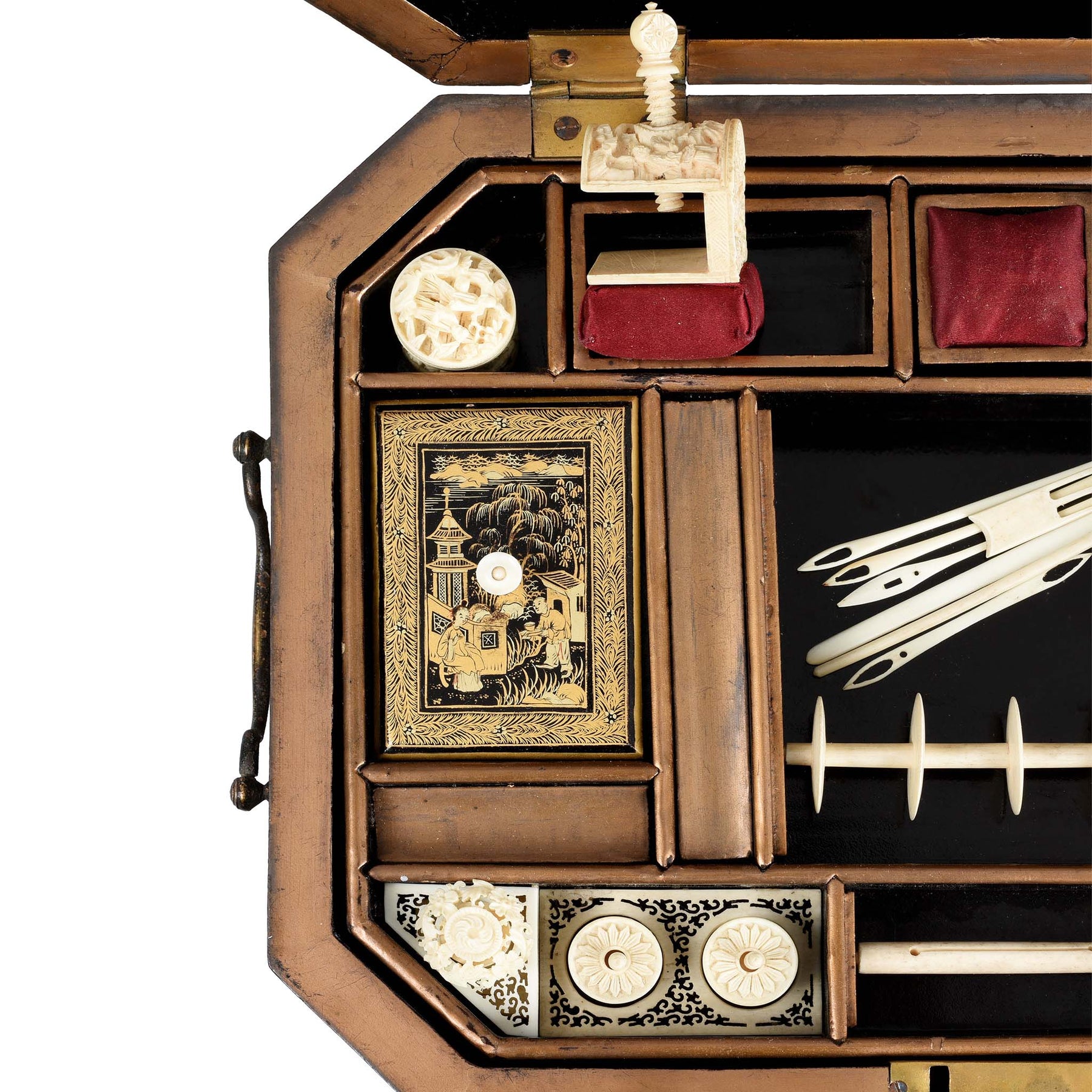 Gilt Black Lacquer Chinese Export Sewing Box - Early 19th Century