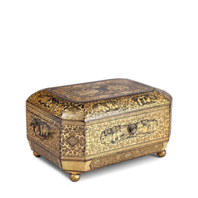 Gilt Black Lacquer Chinese Export Sewing Box - Early 19th Century