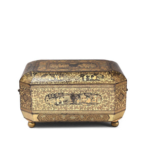 Gilt Black Lacquer Chinese Export Sewing Box - Early 19th Century