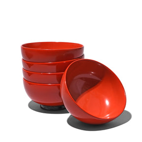 Five Japanese Red Lacquer Sake Bowls