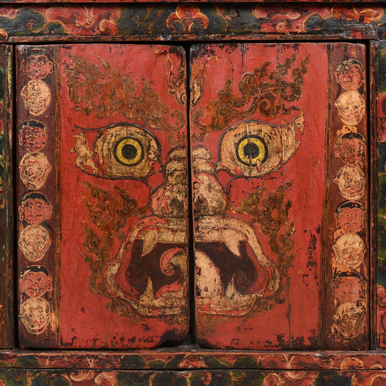 Painted Tibetan Mahakala Torgam Cabinet - 18thC