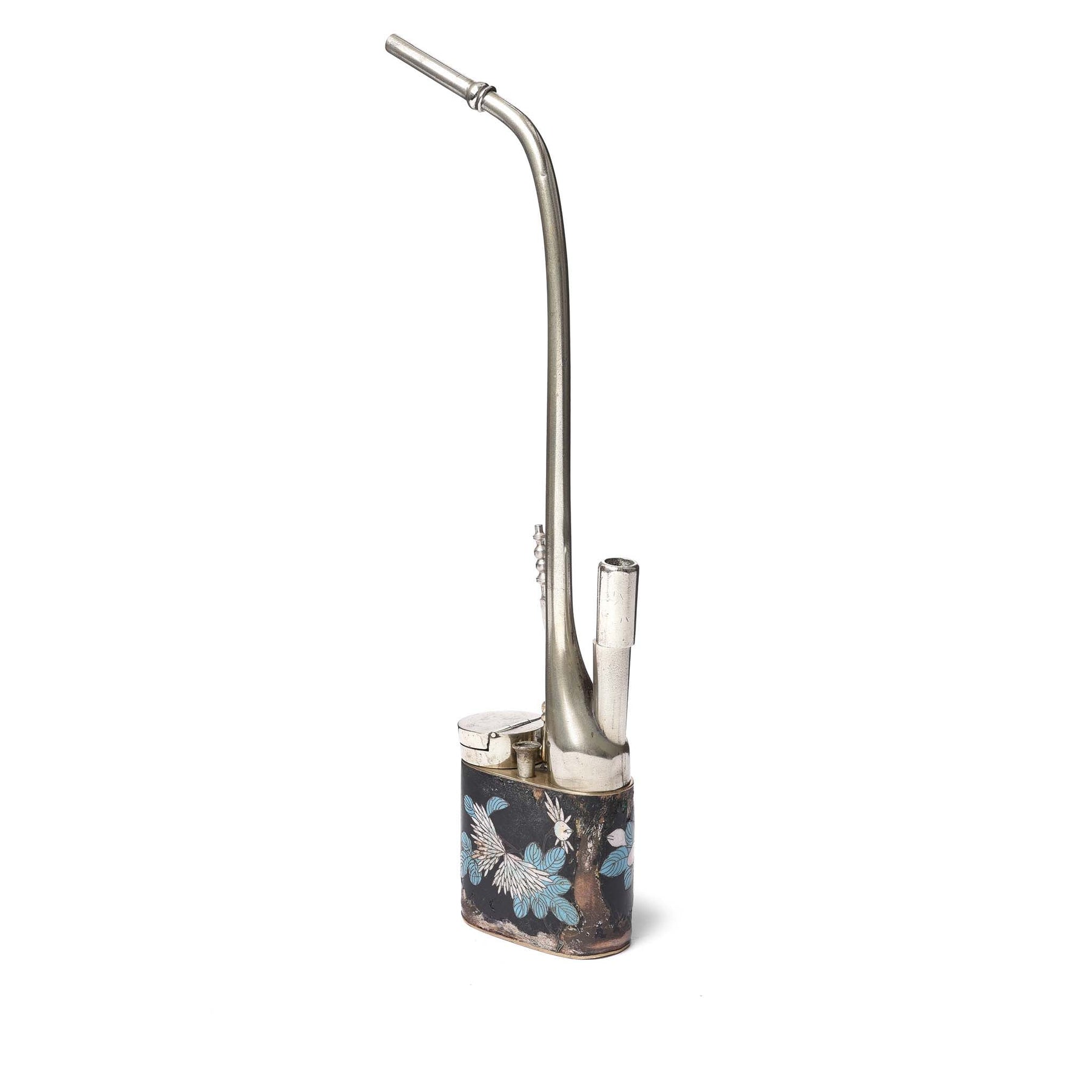 Cloisonne & Paktong Chinese Water Pipe - Ca 1900