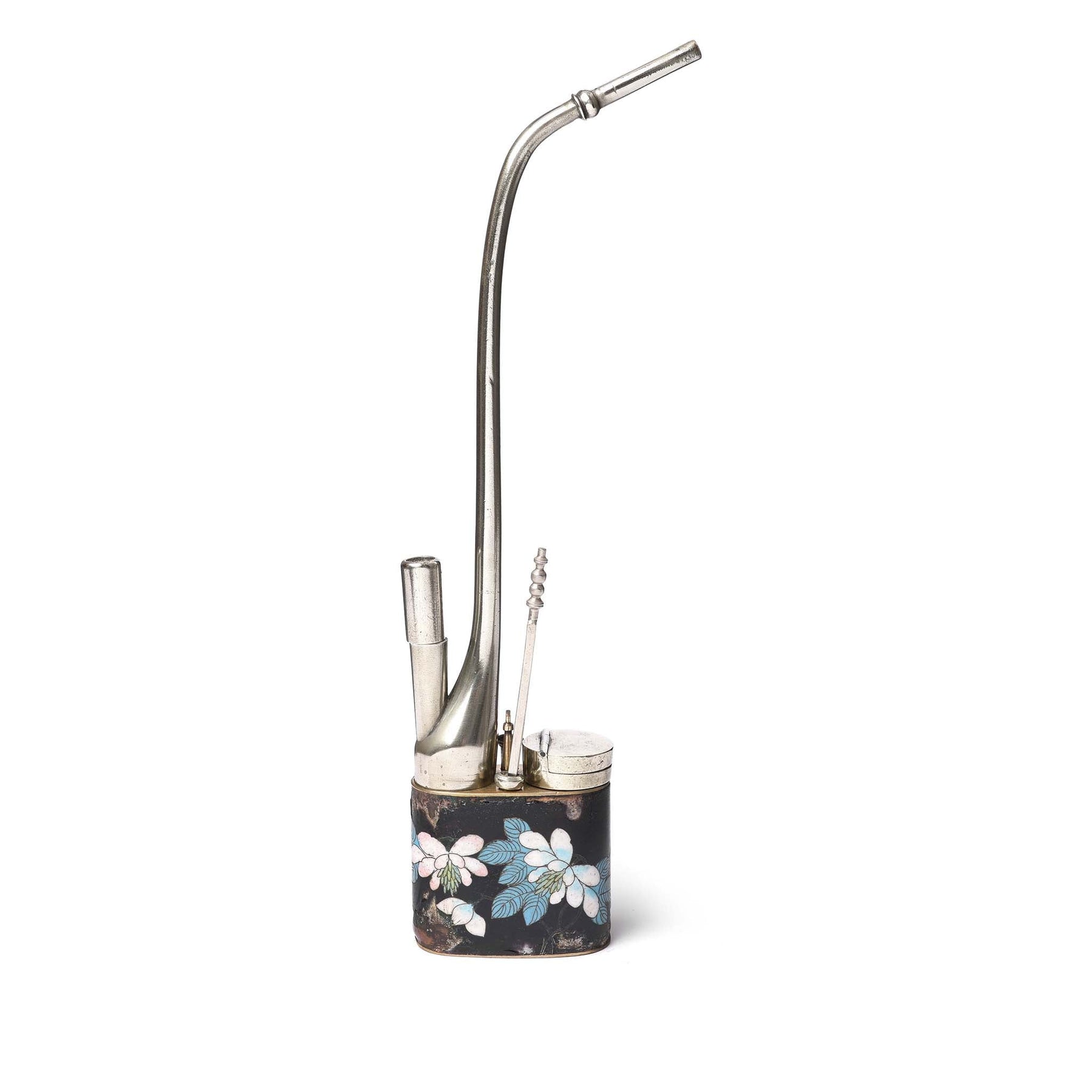 Cloisonne & Paktong Chinese Water Pipe - Ca 1900