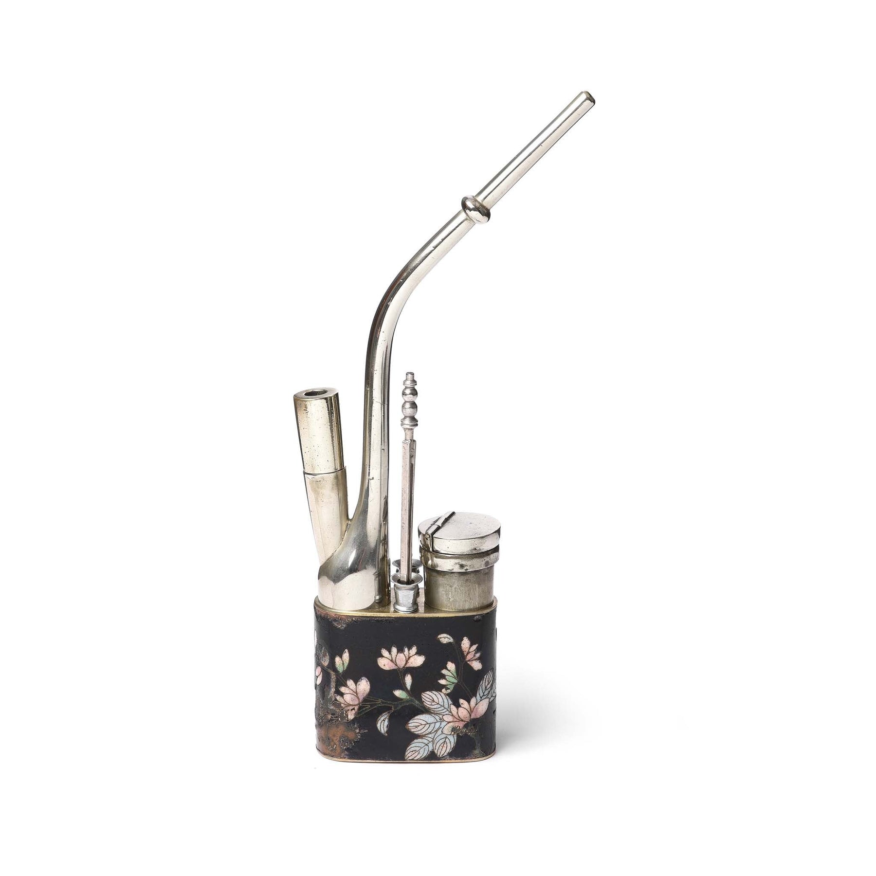 Cloisonne & Paktong Chinese Water Pipe - Ca 1900