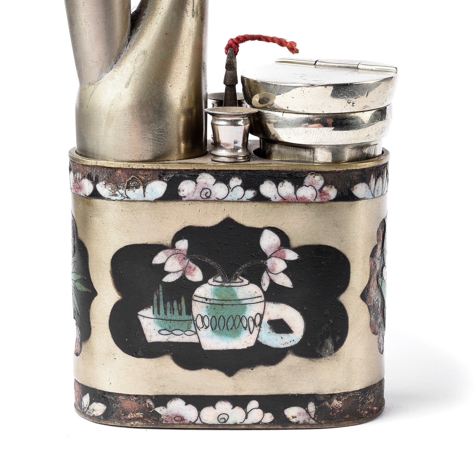 Cloisonne & Paktong Chinese Water Pipe - Ca 1900