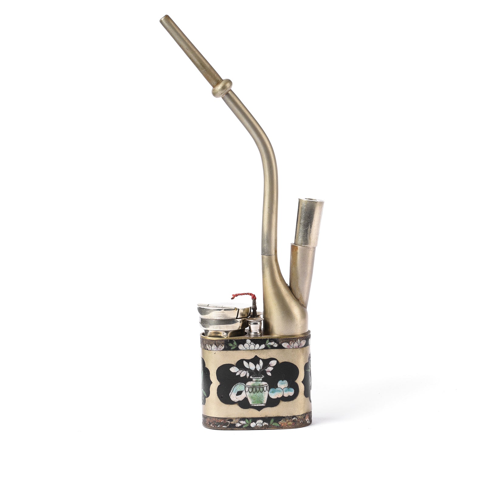 Cloisonne & Paktong Chinese Water Pipe - Ca 1900