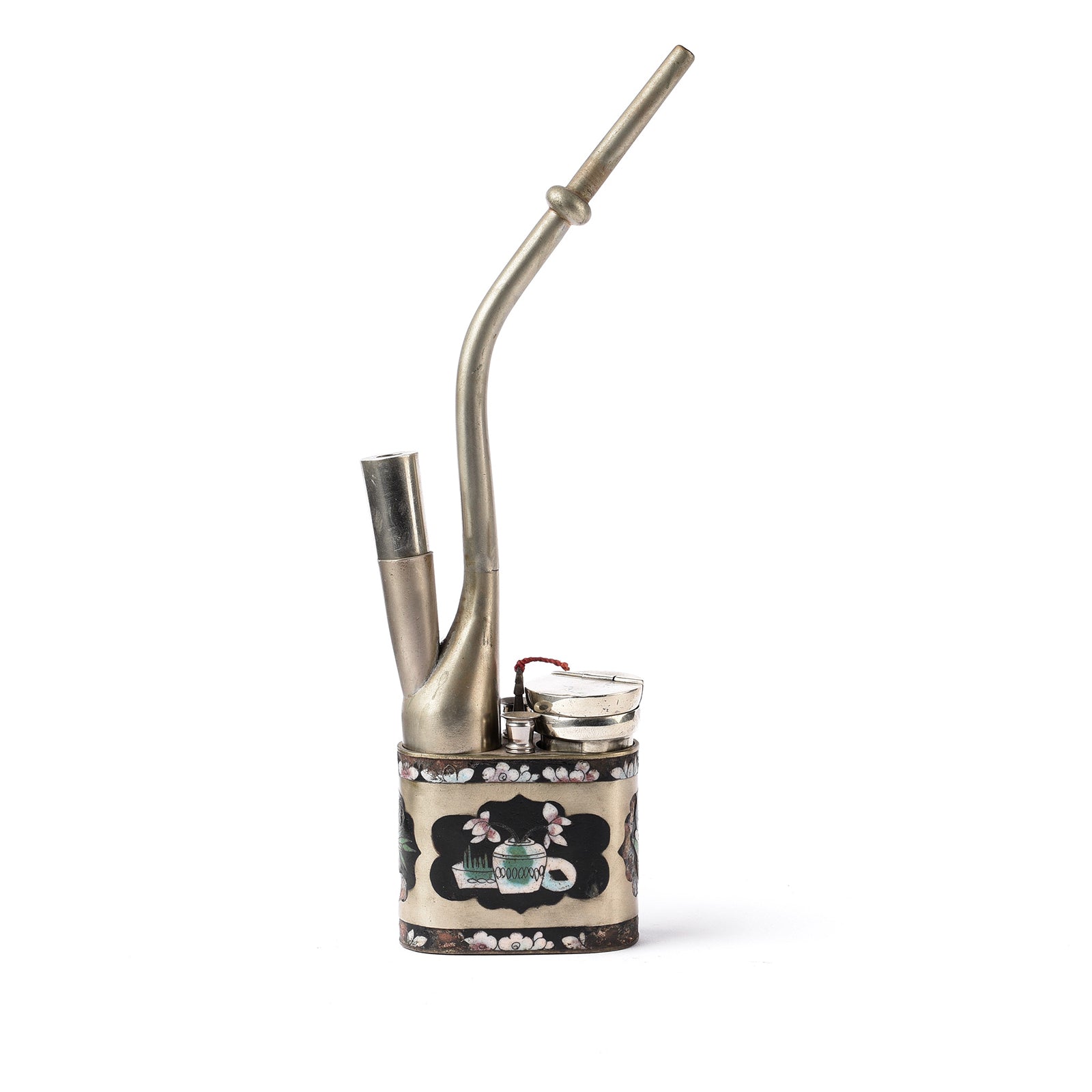 Cloisonne & Paktong Chinese Water Pipe - Ca 1900