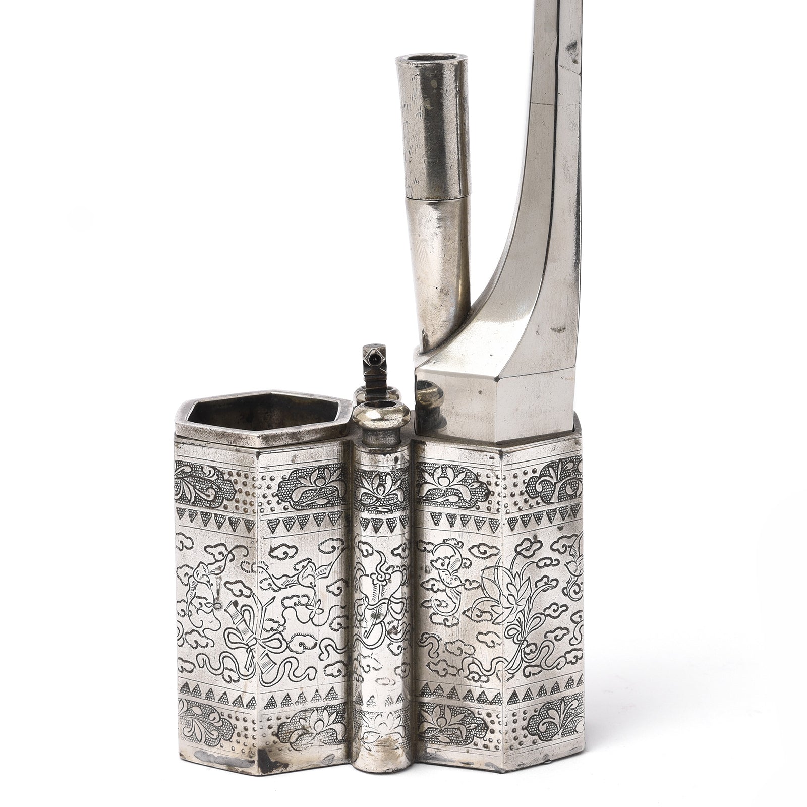 Engraved Paktong Chinese Water Pipe - Ca 1900