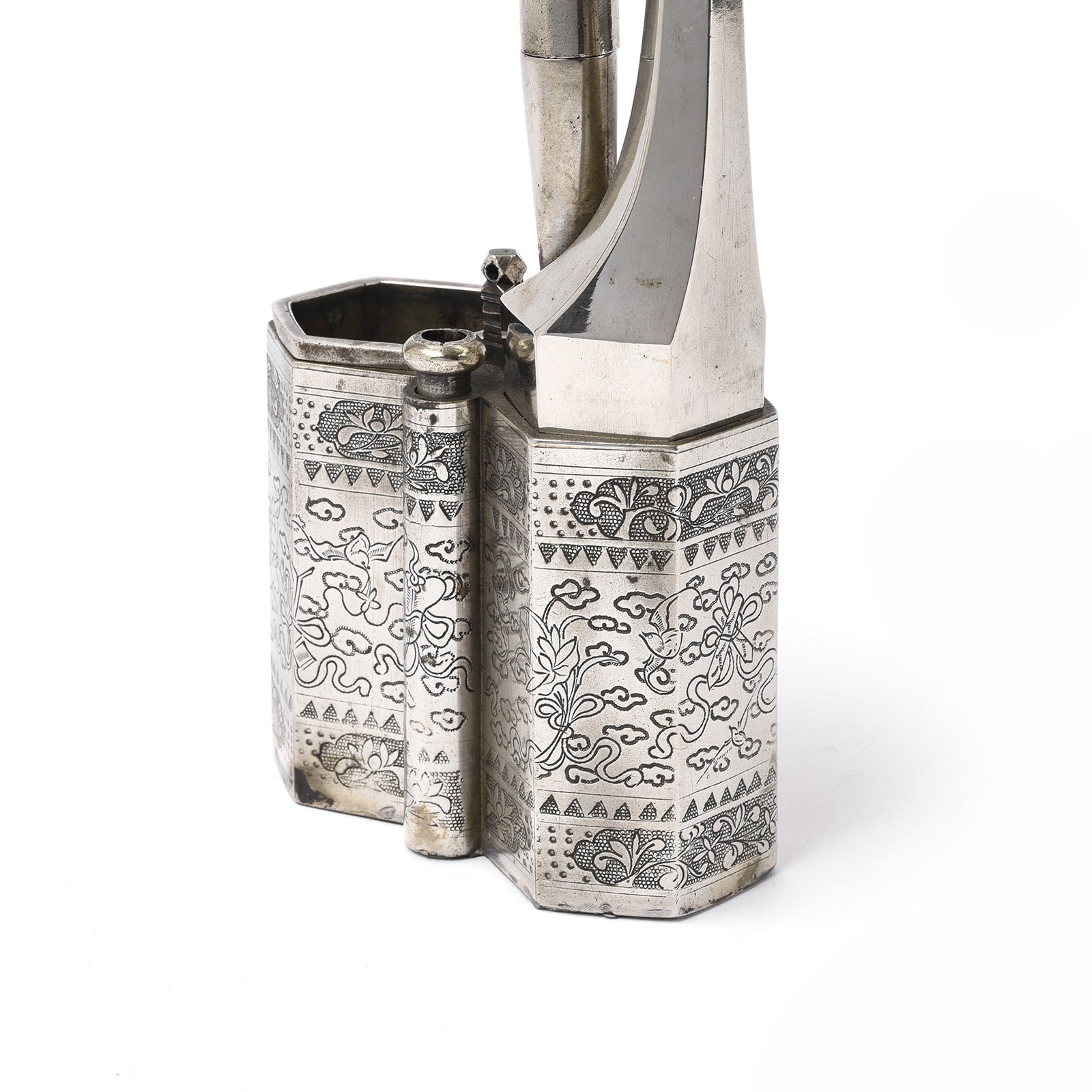 Engraved Paktong Chinese Water Pipe - Ca 1900