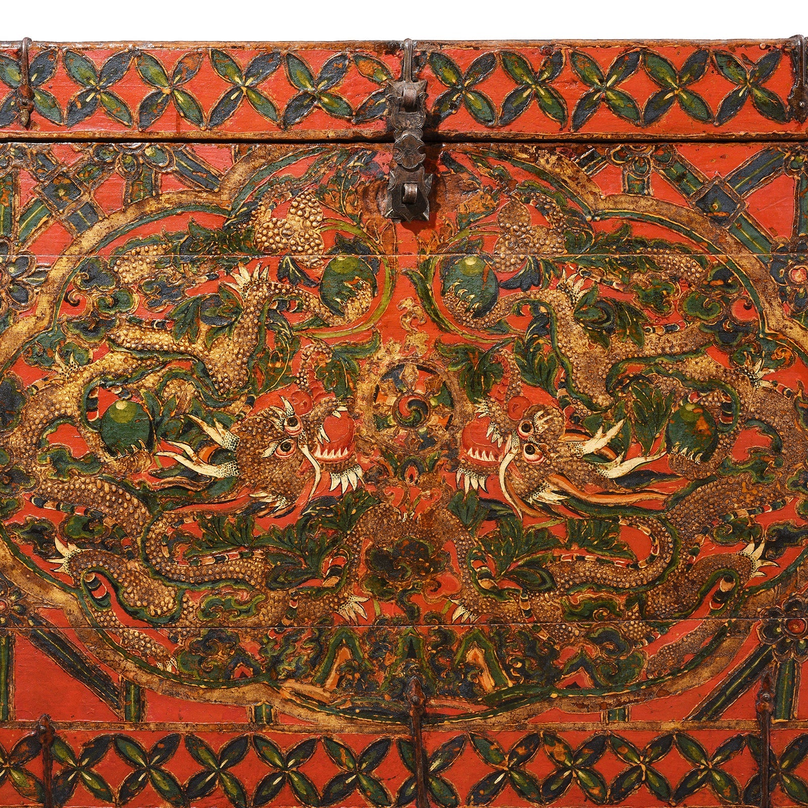 Painted Tibetan 'Double Dragon' Chest From Central Tibet - 17th Century