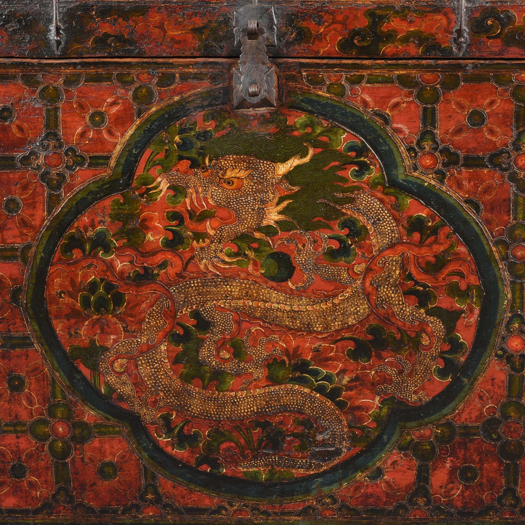 Painted Tibetan 'Dragon' Storage Chest - 18th Century