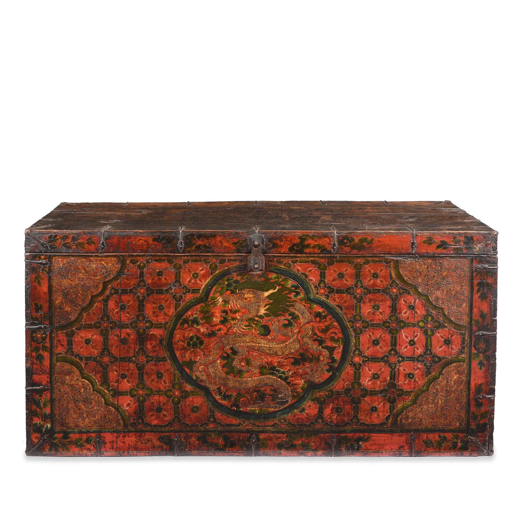 Painted Tibetan 'Dragon' Storage Chest - 18th Century