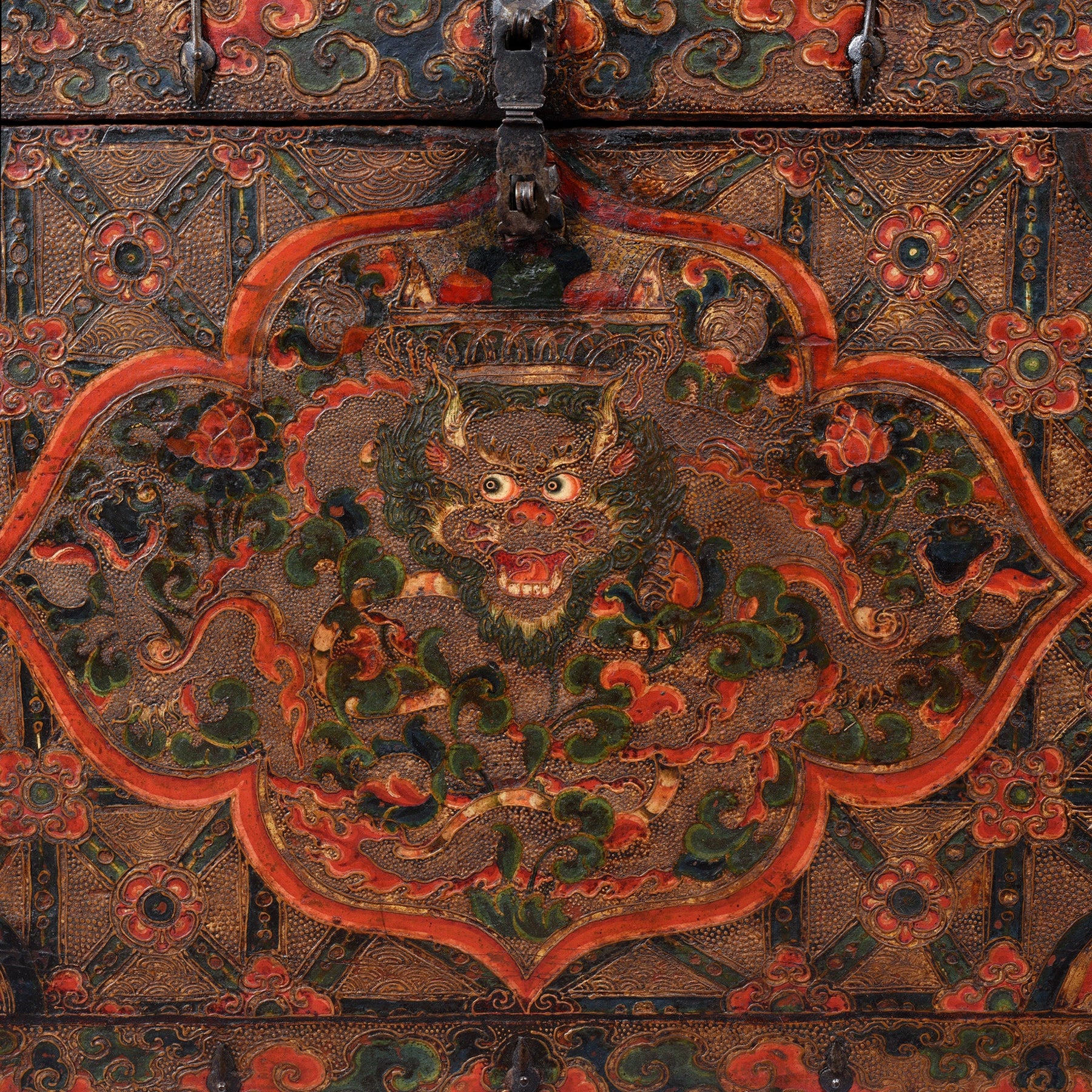 Painted Tibetan Dragon Storage Chest - 18th Century