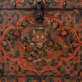 Painted Tibetan Dragon Storage Chest - 18th Century