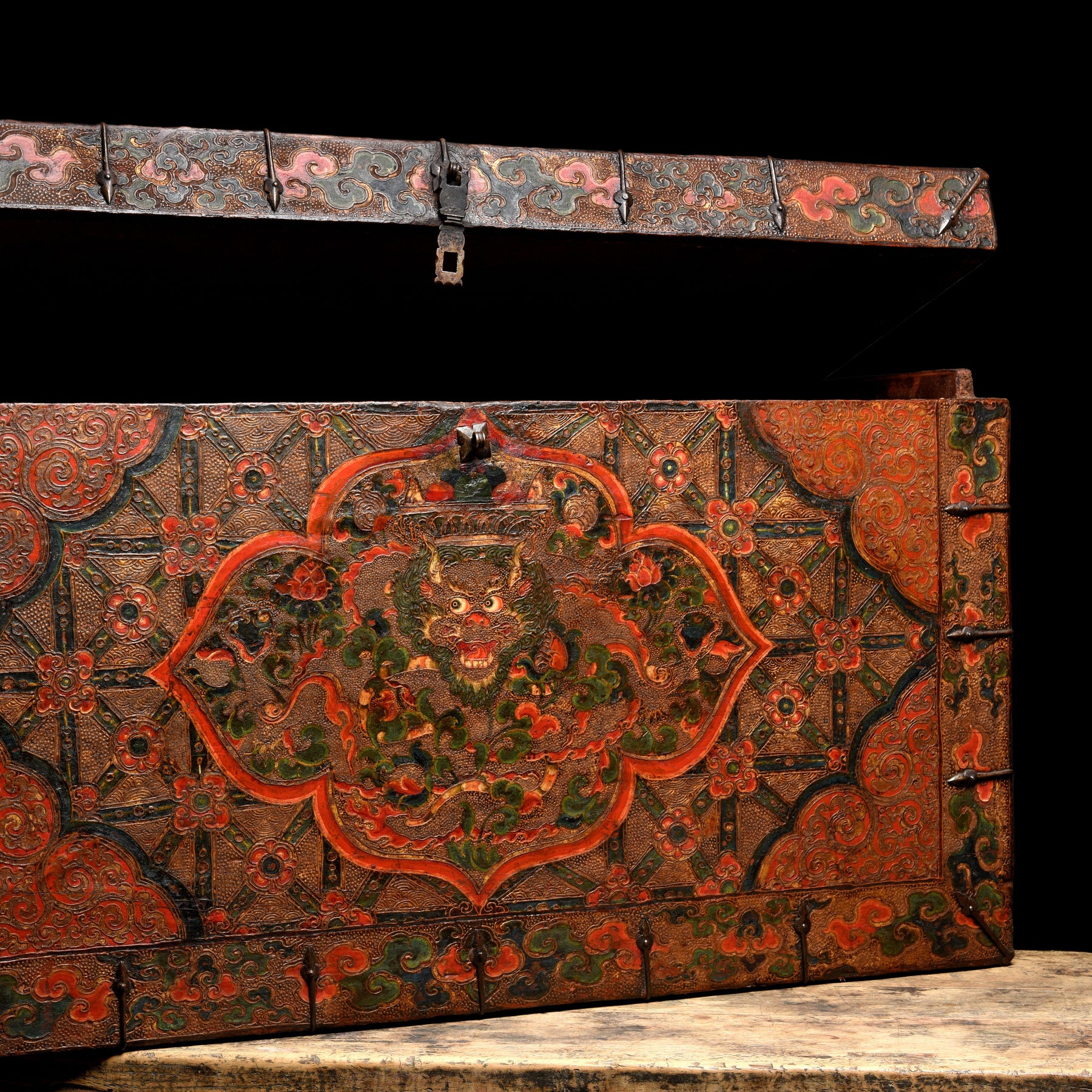Painted Tibetan Dragon Storage Chest - 18th Century