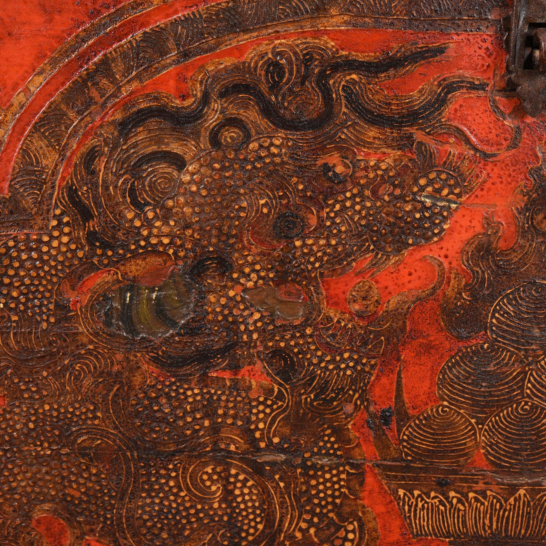 Painted Tibetan 'Double Dragon' Storage Chest - 17th Century