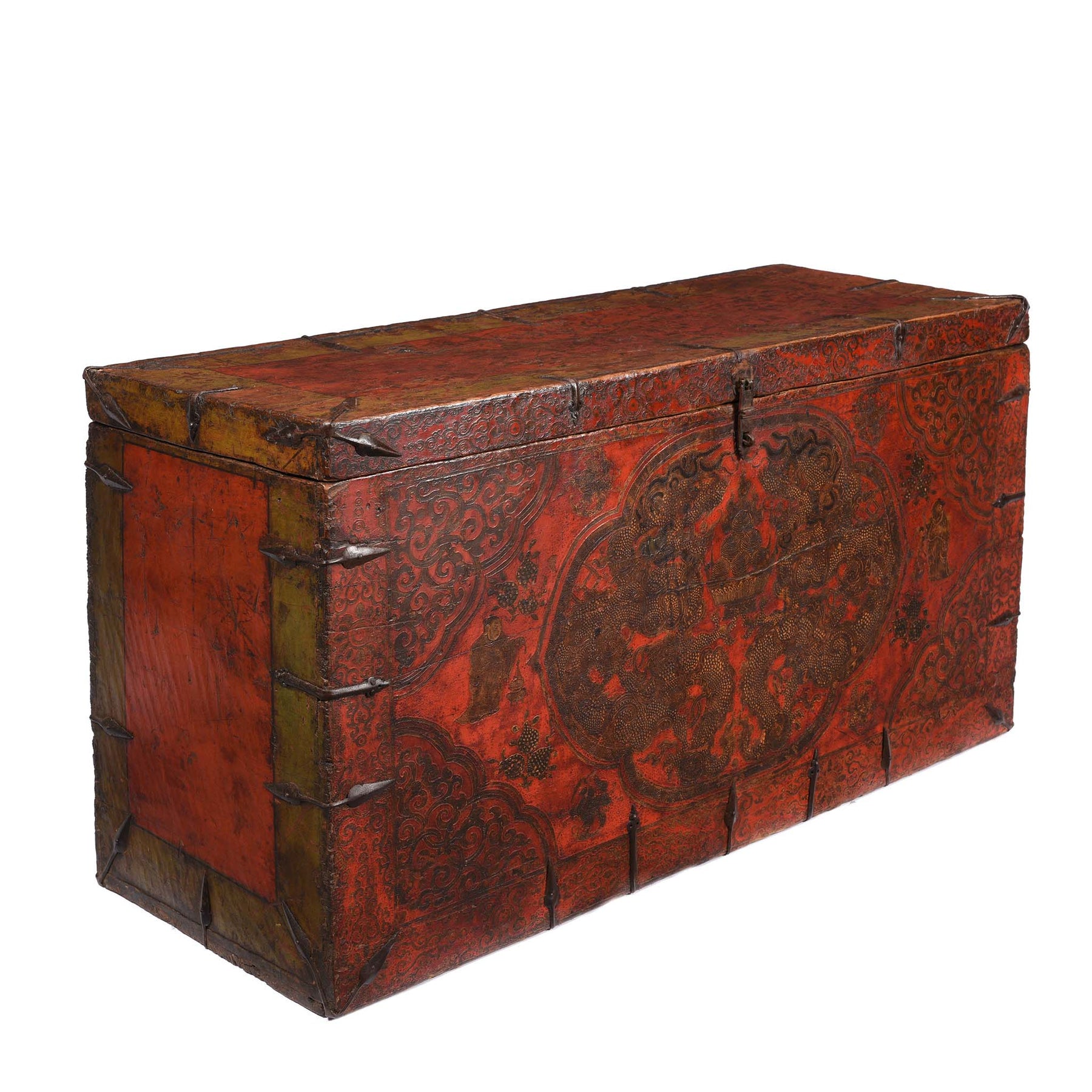 Painted Tibetan 'Double Dragon' Storage Chest - 17th Century