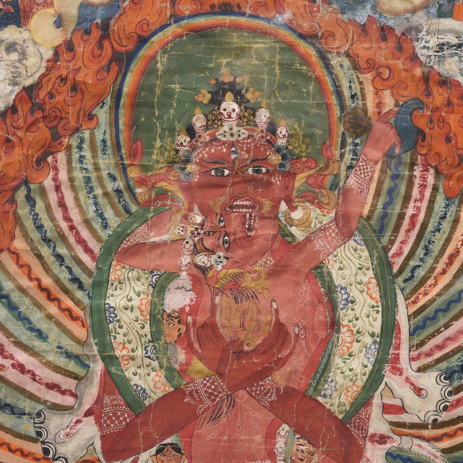 Tibetan Raktayamari & Vajravetali Yab Yum Thangka - 19th Century