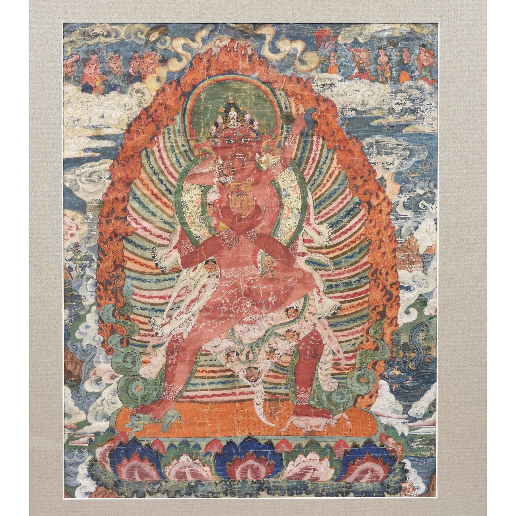 Tibetan Raktayamari & Vajravetali Yab Yum Thangka - 19th Century