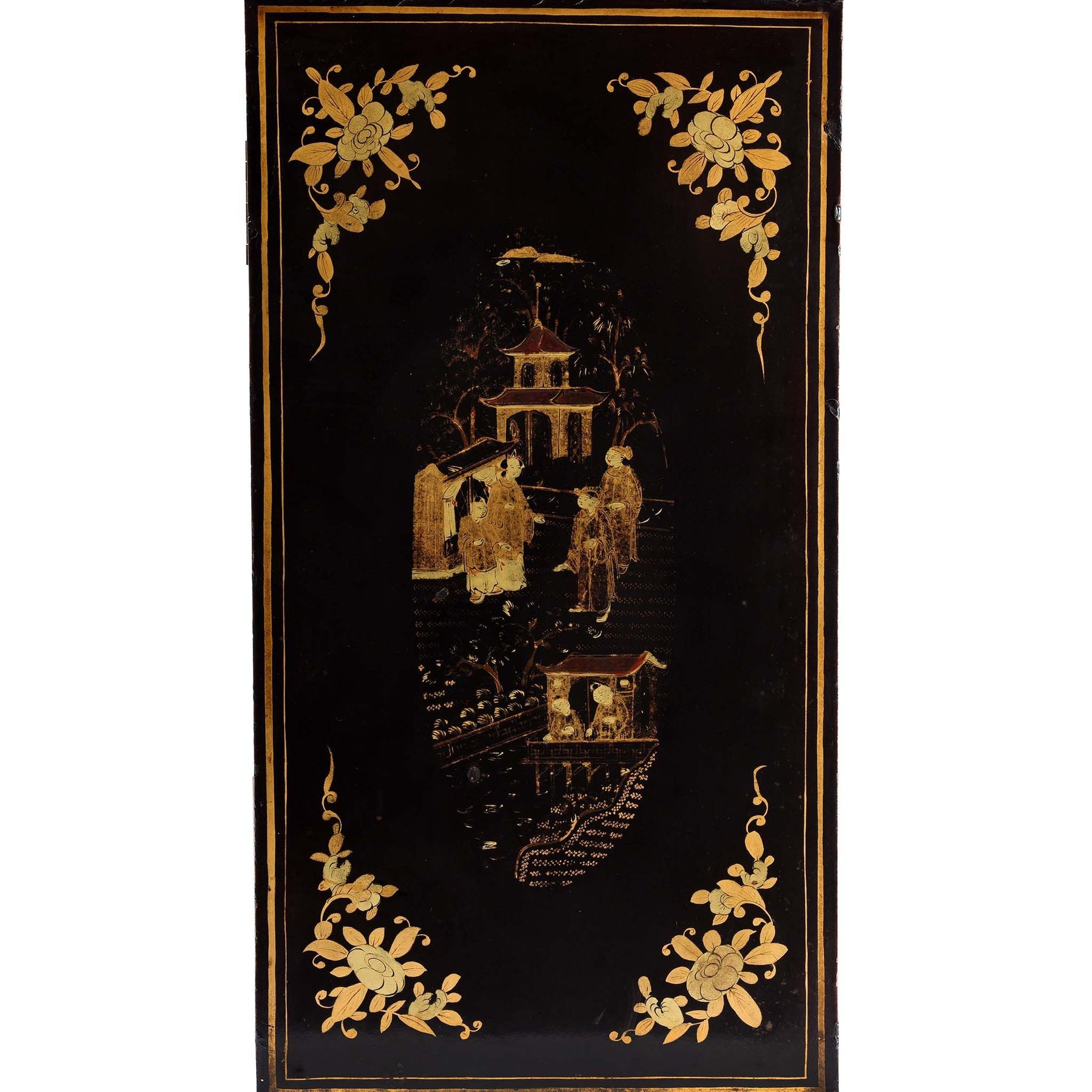 Gilt Black Lacquer Chinese Export Jewellery Cabinet - Early 19th Century