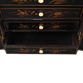 Gilt Black Lacquer Chinese Export Jewellery Cabinet - Early 19th Century