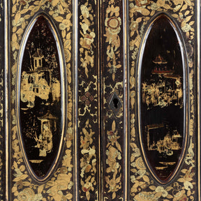 Gilt Black Lacquer Chinese Export Jewellery Cabinet - Early 19th Century