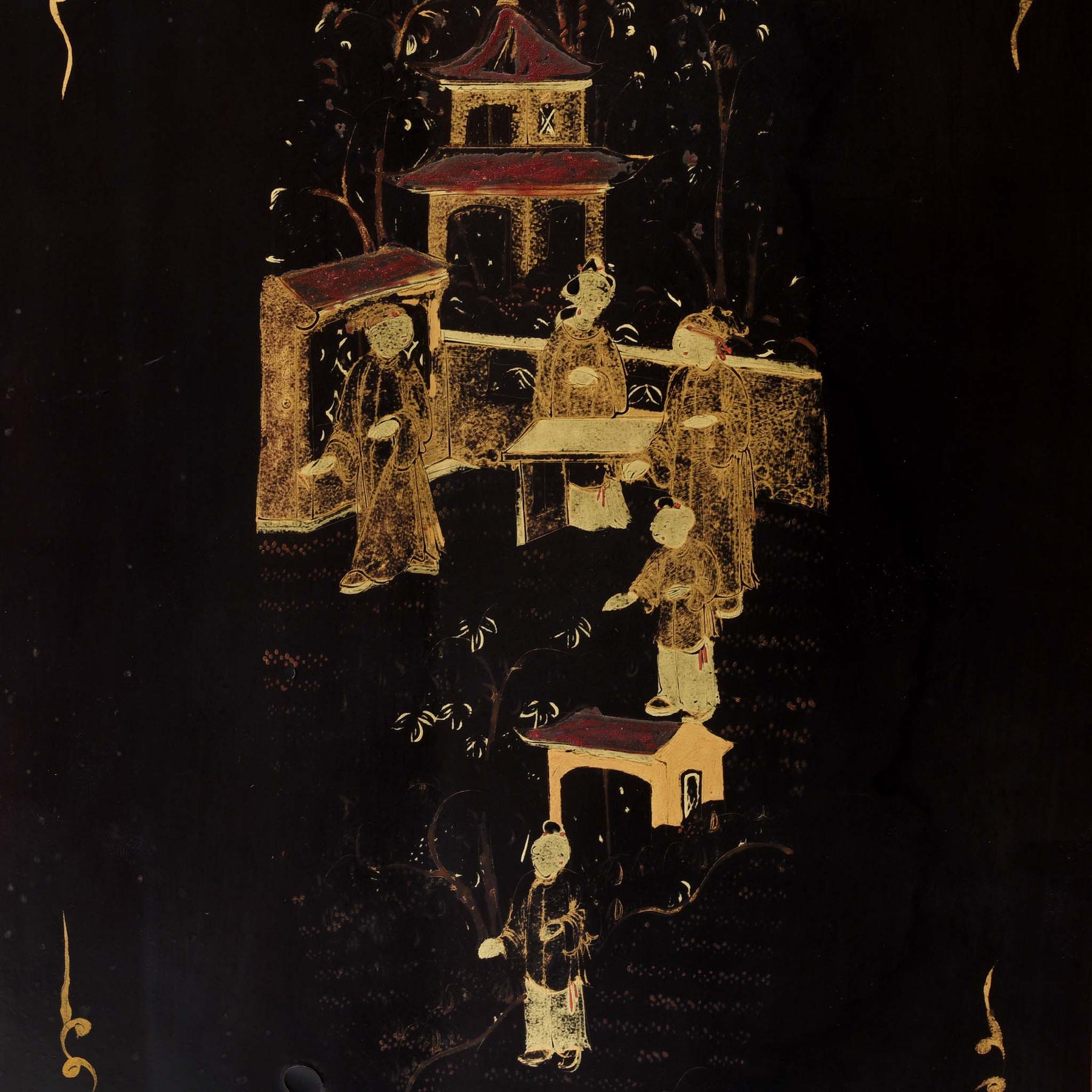 Gilt Black Lacquer Chinese Export Jewellery Cabinet - Early 19th Century