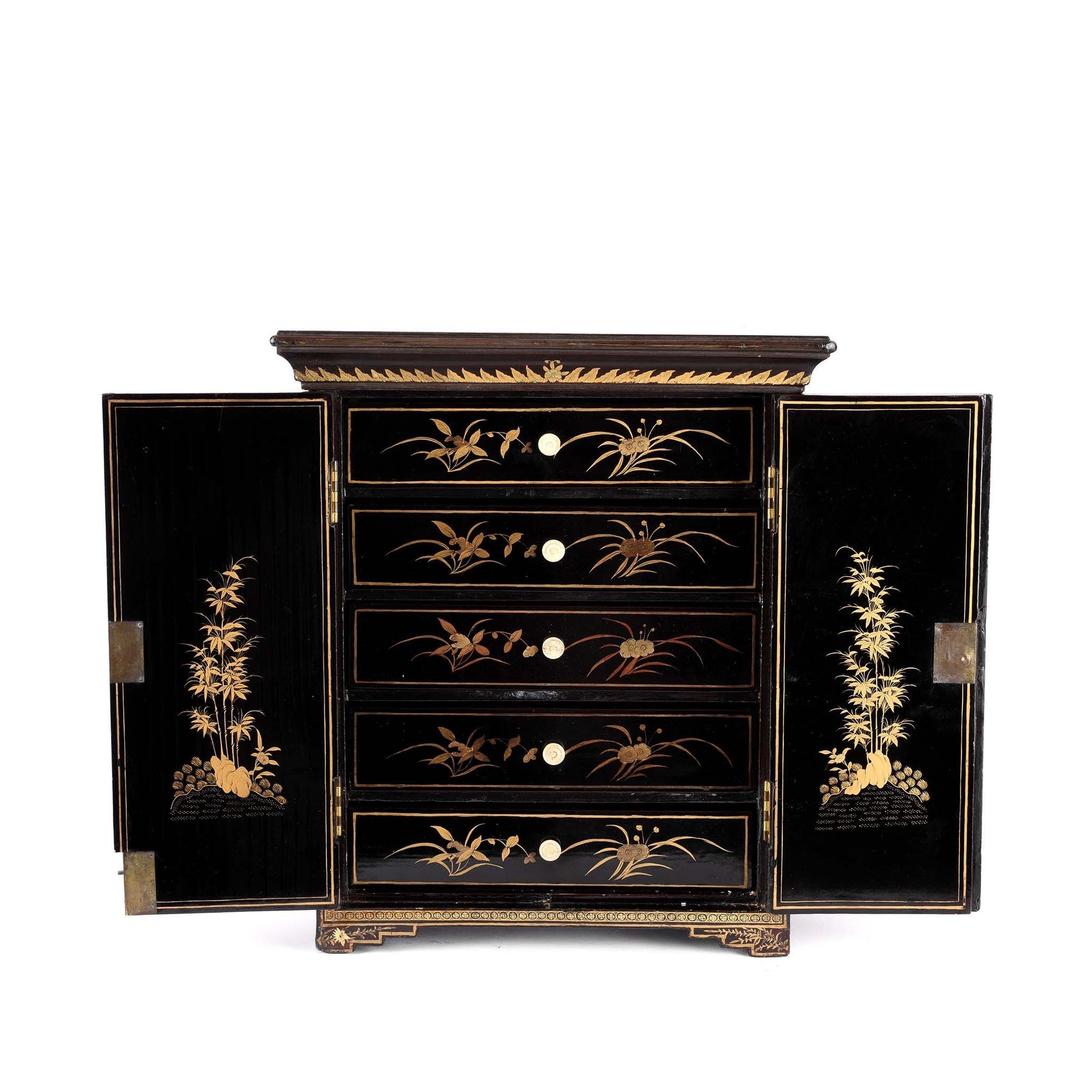 Gilt Black Lacquer Chinese Export Jewellery Cabinet - Early 19th Century