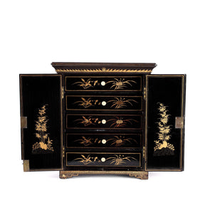 Gilt Black Lacquer Chinese Export Jewellery Cabinet - Early 19th Century