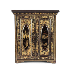 Gilt Black Lacquer Chinese Export Jewellery Cabinet - Early 19th Century