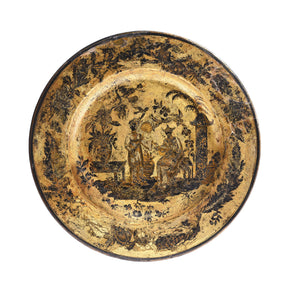 English Chinoiserie Black Lacquer Papiermache Plate - Late 18thC