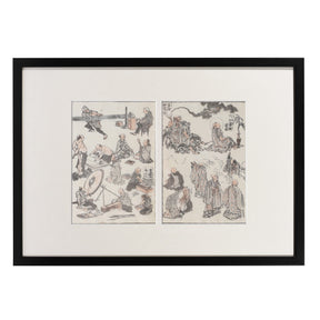 Japanese Manga Woodblock Print By Hokusai - 19thC