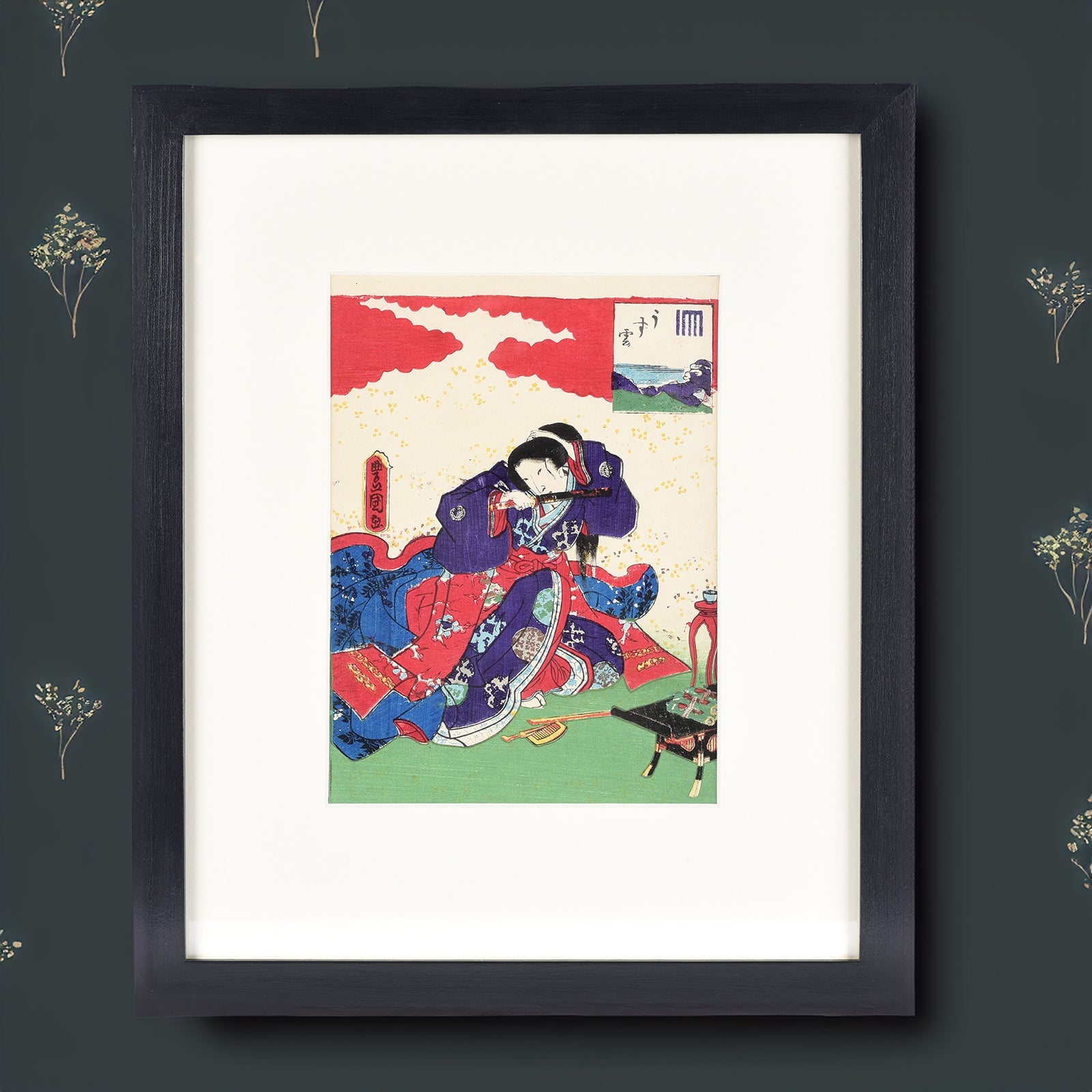 Framed Genji Woodblock Print Oban by Kunisada - 19th Century